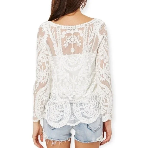 You Are Not Alone Ivory Lace Crochet Mesh Long Sleeve Top - Picture 2 of 7